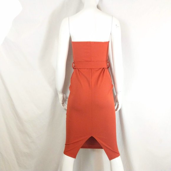 NWT Boohoo Night Strapless Burnt Orange Dress FLAW - Picture 3 of 6